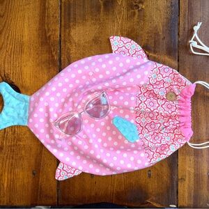 Playful Pink Fish Kids Drawstring Bag